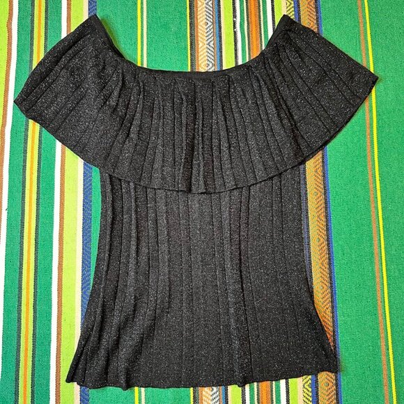 Arden B off the shoulder pleated knit lurex top in black & silver size small NWT - Picture 7 of 11